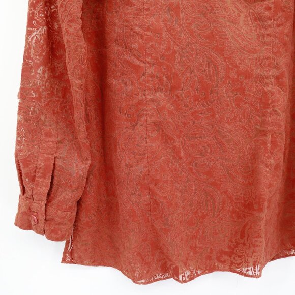 Chico's Corduroy Burnout Shirt Womens M Orange Western Preppy 70's Boho Academia - Picture 12 of 16